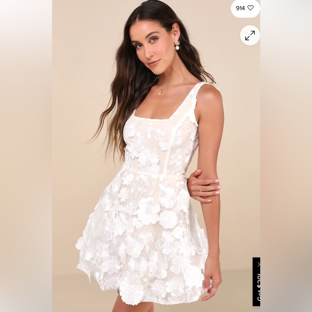 Lulus Divine Intentions White 3D Floral Embroidered Skater Dress